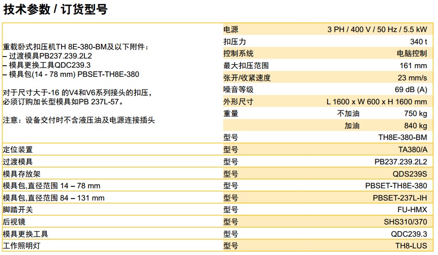 Parker派克重載臥式扣壓機TH8E-380-BM 技術參數